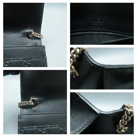 100% Authentic GUCCI Black Wallet on Chain Leather Shoulder Bag 615-11624 - Picture 11 of 12